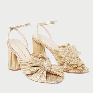 Loeffler Randall Size 10 •  Gold Penny Bow Knot Sandals Heels.